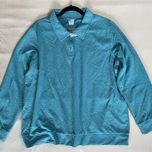 Comfort Corner Teal Long Sleeve Top With Floral Textured Detail